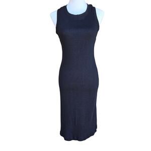 Eddie Bauer Black Ribbed Knit Racerback Tank Dress Midi Sz M Stretchy Casual